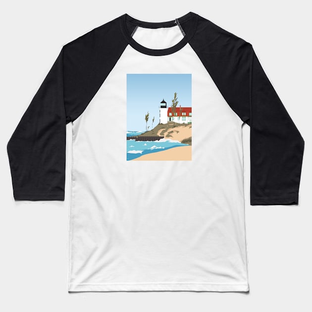 Lighthouse on Lake Michigan Baseball T-Shirt by lymancreativeco